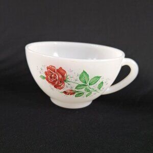 Vintage 60s Collectible Arcopal Rose de France Milk Glass Tea Cup D 4.25xH 2.5in
